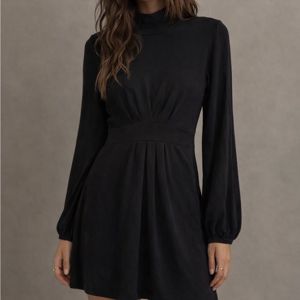 Theory Nina Fair Black Wool Blend Long Sleeve Mini Dress Large